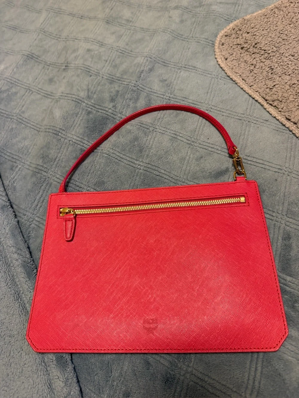MCM Pink Saffiano Leather Shoulder Bag/Clutch with Gold-Tone Zip